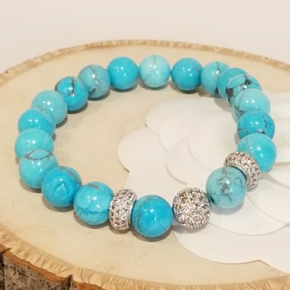 NEW Natural Stones Pave CZ Stretch Bracelet - Picture 5 of 6